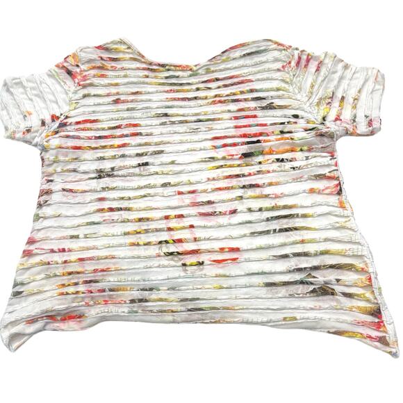 Y2K 2000s Fred David Top Blouse Size XL White VNeck Floral Made in USA Retro - Picture 2 of 5